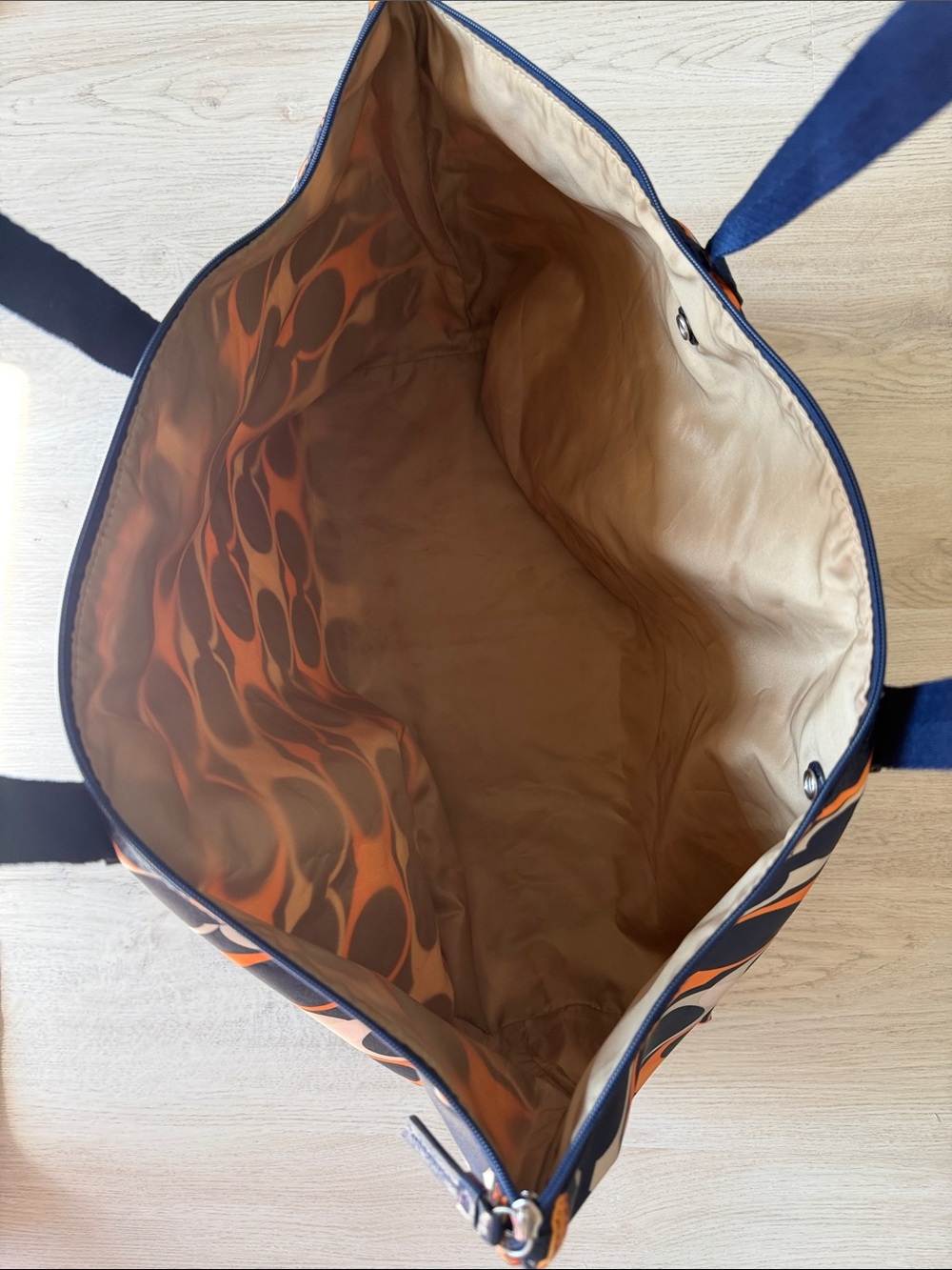 Coach Navy and Orange Circle-Print Tote - Picture 2 of 7